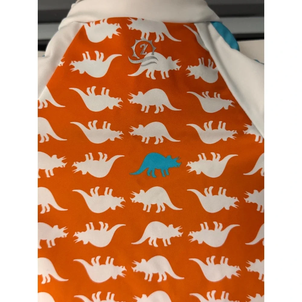 SwimZip Dino Mite Sunsuit Orange Dinosaur UPF 50+ Swimsuit 6-12M Long Sleeve
